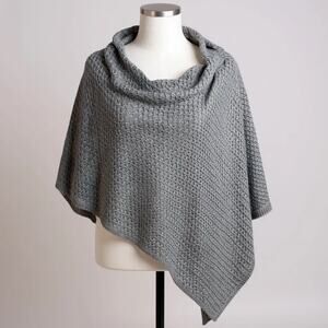 J. Jill Asymmetrical Poncho Shawl Gray Knit One Size Wool Cotton Blend Wrap